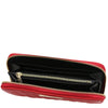 Internal Zip Pocket View Of The Lipstick Red Soft Leather Wallet