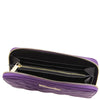Internal Zip Pocket View Of The Purple Soft Leather Wallet