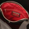 Internal Zip Pocket View Of The Chocolate Soft Leather Handbag 