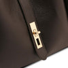 Close-up detail of the gold clasp on the Soft Leather Handbag in Chocolate, showcasing its luxurious design.