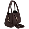 Angled And Shoulder Strap View Of The Chocolate Soft Leather Handbag 
