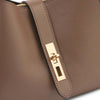 Close-up detail of the gold clasp on the Dark Taupe Soave Soft Leather Handbag, showcasing its luxurious design.