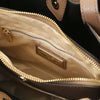 The Dark Taupe Soave Soft Leather Handbag interior view showcasing the Beige lining and organized compartments.