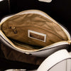 Soave Soft Leather Handbag interior view showcasing the rich beige lining and organized compartments.