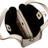 Soave Soft Leather Handbag in Beige showing the spacious interior compartments and zipper detail.