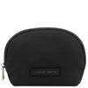 Front View Of The Black Soft Leather Toiletry Case Associated With The  Black Leather Shoulder bag and Soft Leather Toiletry Case