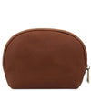Rear View Of The Brown Soft Leather Toiletry Case Associated With The Brown Leather Shoulder bag and Soft Leather Toiletry Case