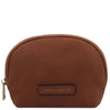 Front View Of The Brown Soft Leather Toiletry Case Associated With The Brown Leather Shoulder bag and Soft Leather Toiletry Case