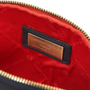 Internal Compartment View Of The Dark Blue Soft Leather Toiletry Case