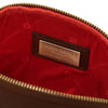 Internal Compartment View Of The Dark Brown Soft Leather Toiletry Case Associated With The Dark Brown Leather Shoulder bag and Soft Leather Toiletry Case