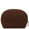 Rear View Of The Dark Brown Soft Leather Toiletry Case Associated With The Dark Brown Leather Shoulder bag and Soft Leather Toiletry Case