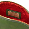 Internal Compartment View Of The Green Soft Leather Toiletry Case