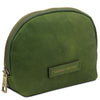 Angled View Of The Green Soft Leather Toiletry Case
