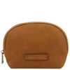 Front View Of The Natural Soft Leather Toiletry Case Associated With The Natural Leather Shoulder bag and Soft Leather Toiletry Case