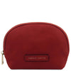 Front View Of The Red Soft Leather Toiletry Case Associated With The Red Leather Shoulder bag and Soft Leather Toiletry Case