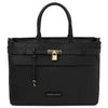 Front View Of The Black Structured Leather Tote Bag
