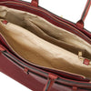 Internal Pocket And Zipped Compartment View Of The Bordeaux Structured Leather Tote Bag