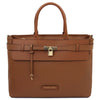 Front View Of The Cognac Structured Leather Tote Bag
