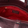 Internal Zip Pocket View Of The Bordeaux Suede Leather Handbag