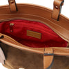 Internal Zip Pocket View Of The Cognac Suede Leather Handbag