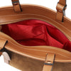 Internal Pocket View Of The Cognac Suede Leather Handbag
