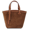 Rear View Of The Cognac Suede Leather Handbag