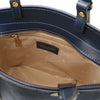 Internal Zip Pocket View Of The Dark Blue Suede Leather Handbag