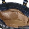 Internal Pocket View Of The Dark Blue Suede Leather Handbag