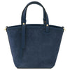 Rear View Of The Dark Blue Suede Leather Handbag