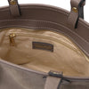 Internal Zip Pocket View Of The Dark Taupe Suede Leather Handbag