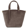 Rear View Of The Dark Taupe Suede Leather Handbag