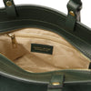 Internal Zip Pocket View Of The Forest Green Suede Leather Handbag