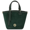 Front View Of The Forest Green Suede Leather Handbag