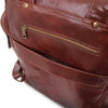 Rear Features View Of The Brown Leather Backpack Laptop Bag