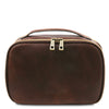 Front View Of The Dark Brown Toiletry Bag
