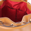 Internal Pocket View Of The Cognac Leather Bucket Bag