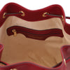 Internal Zip Pocket View Of The Red Leather Bucket Bag