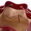 Internal Pocket View Of The Red Leather Bucket Bag