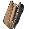 Internal Zipped Compartment View Of The Dark Blue Wallet And Phone Holder