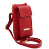 Angled View Of The Lipstick Red Wallet And Phone Holder