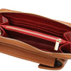 Internal Zipped Compartment View Of The Cognac Wallet And Phone Holder
