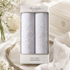 Womens Handkerchief box set featuring white on white embroidery design, perfect for elegant occasions and weddings.