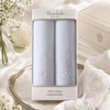 Womens Handkerchief box set with white on white embroidery design, perfect for formal occasions and weddings.