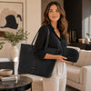 Woman With The Black Leather Shoulder bag and Soft Leather Toiletry Case