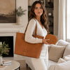 Woman With The Natural Leather Shoulder bag and Soft Leather Toiletry Case