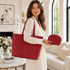 Woman With The Red Leather Shoulder bag and Soft Leather Toiletry Case