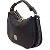 Angled View Of The Black Womens Leather Hobo Bag