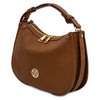 Angled View Of The Cognac Womens Leather Hobo Bag