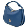 Angled View Of The Denim Womens Leather Hobo Bag