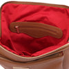 Internal Zip Pocket View Of The Cognac Leather Backpack Ladies